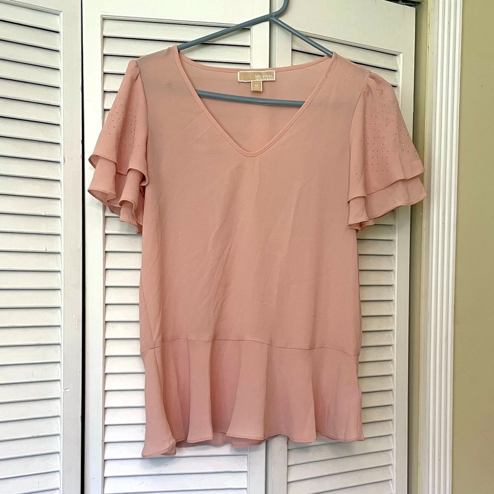 NWOT- Women's Peach Ruffled Sleeve Blouse